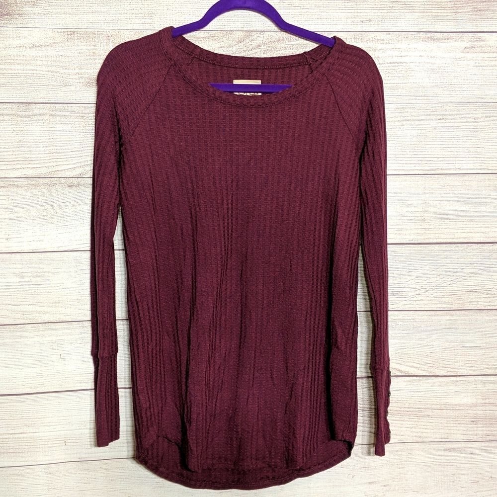 Chaser burgundy waffle knit long sleeve shirt size small